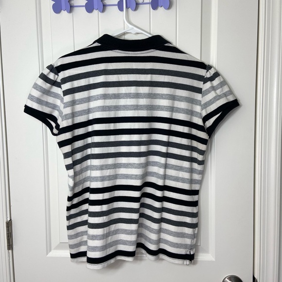 EUC Faded Glory women’s black gray white striped button neck collared polo shirt - Picture 4 of 5